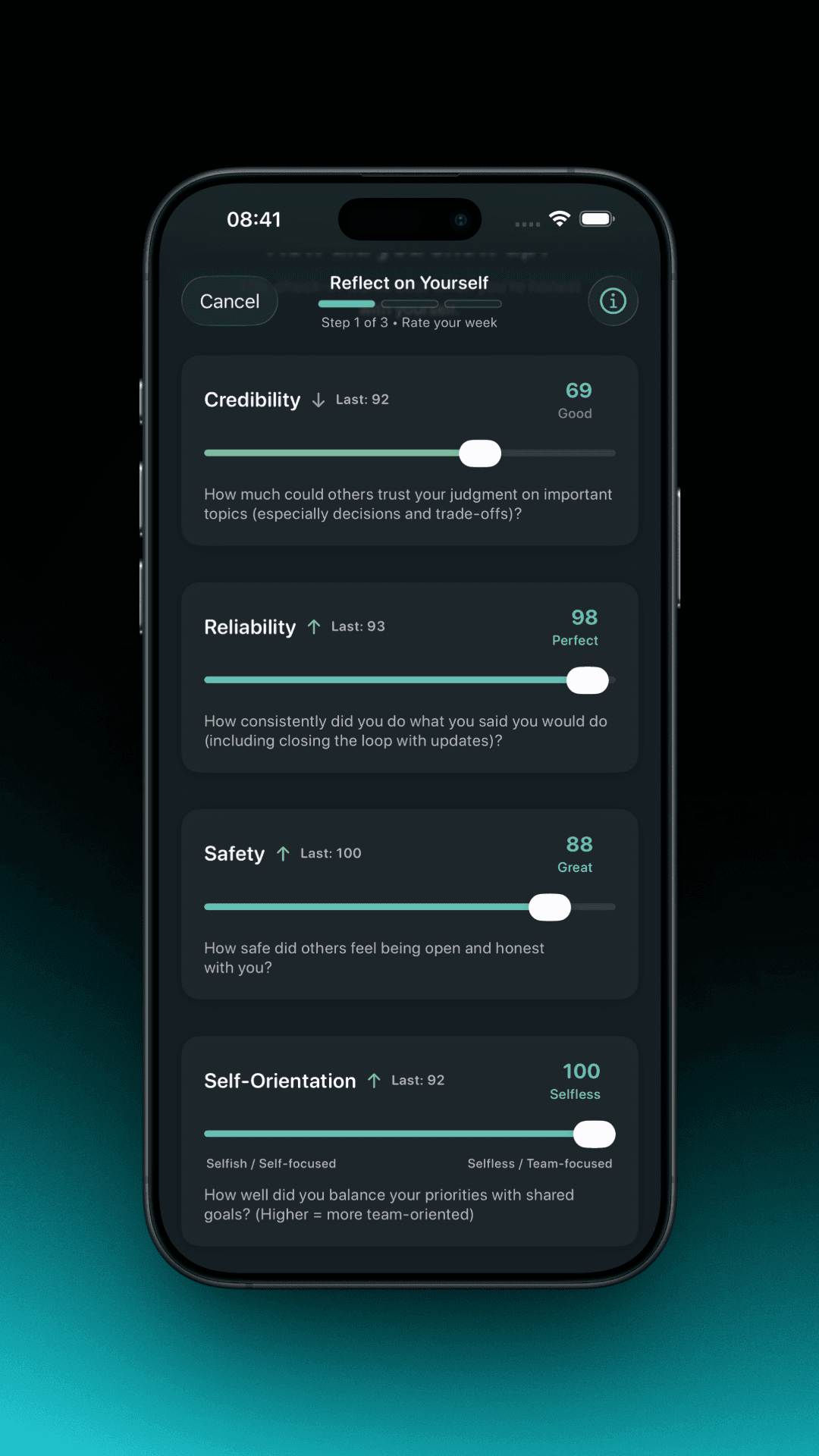 TrustLoop reflect sliders — weekly check-in